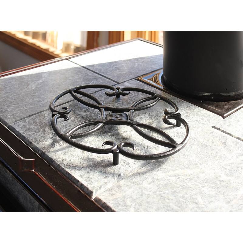 Minuteman International Oval Clover Wrought Iron Trivet, 10 Inch Long, Black