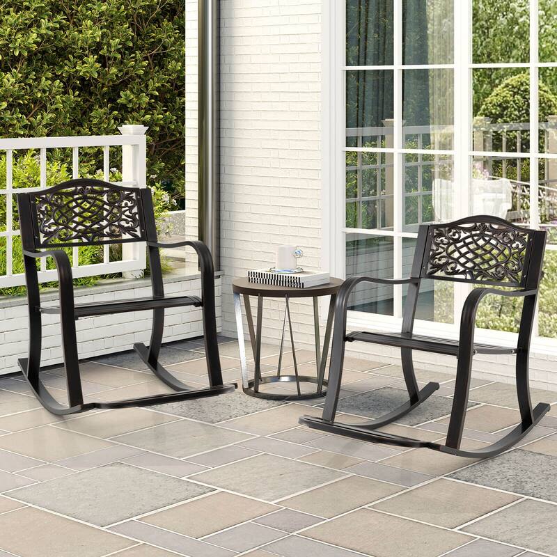 Costway 1/2 PCS Patio Rocking Chair Outdoor Cast Aluminum Rocker with