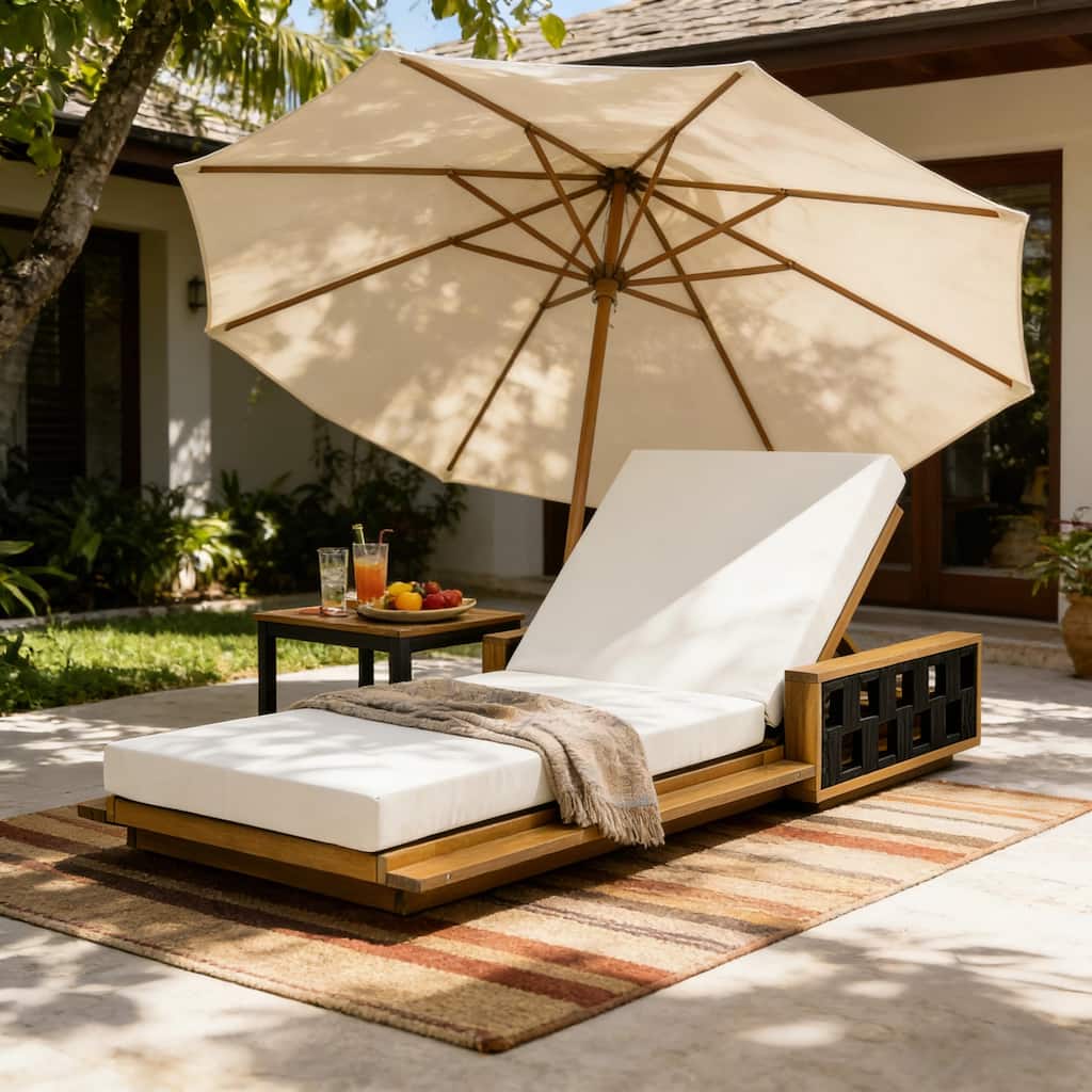 Christopher Knight Home - Modern Outdoor Solid Acacia Wood Lounge Chair with Adjustable Recline and Rope Accents - 78.94"L