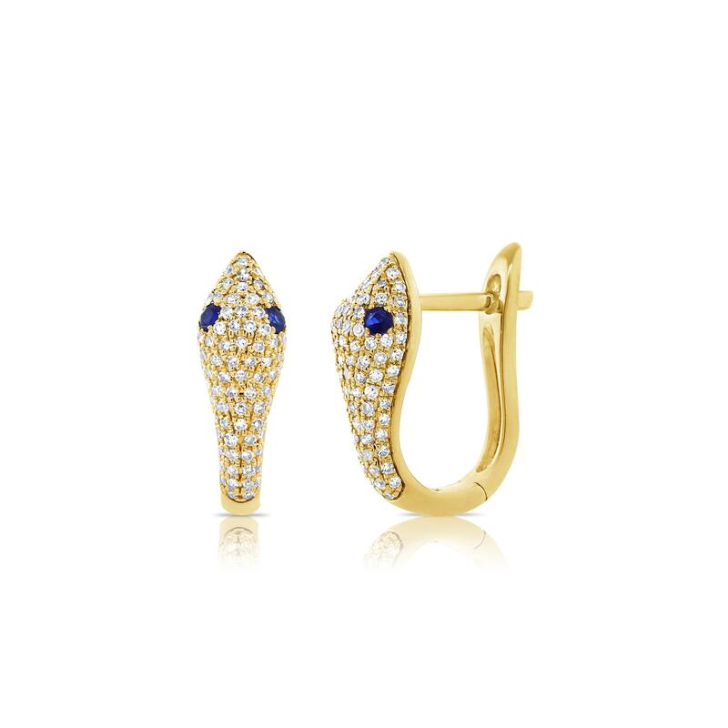Joelle Collection Snake Hoop Earrings Sapphire & Diamond 14K Gold s Diamond Earrings - Yellow