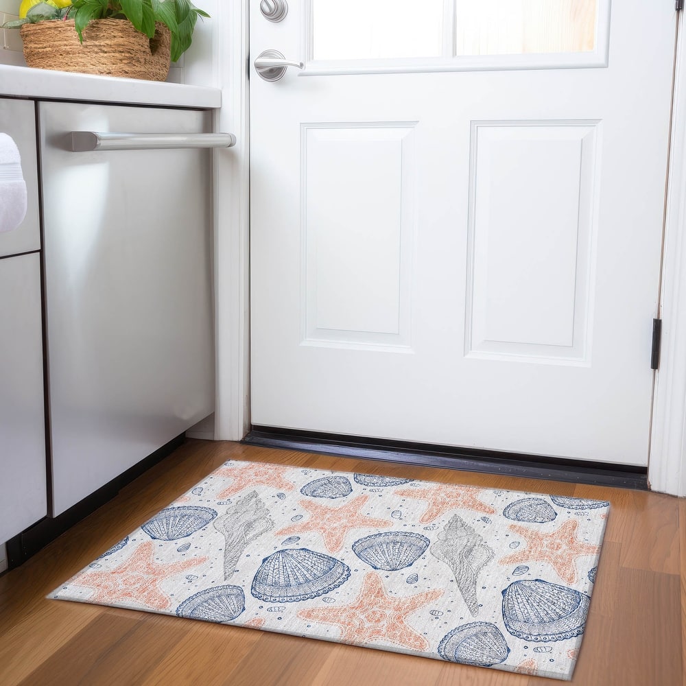 Premium Washable Super Soft Starfish Seashells Coastal Mayfield Rug