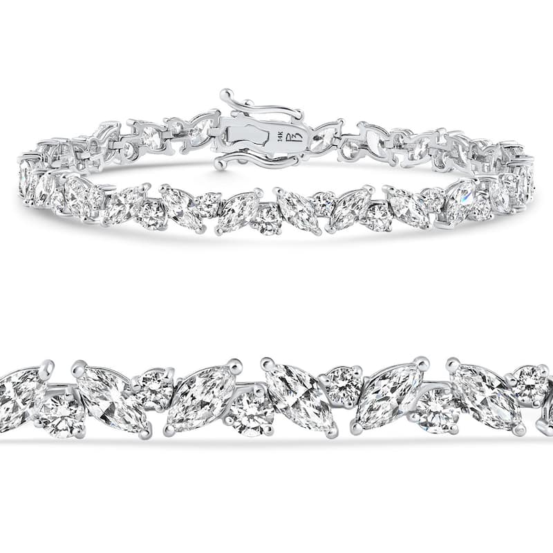 9 1/2Ct Marquise & Round Diamond Tennis Bracelet Gold 7" Lab Grown