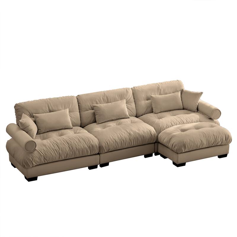 130" Velvet Oversized Modular Sectional Sofa with Ottoman & Cloud Cushions