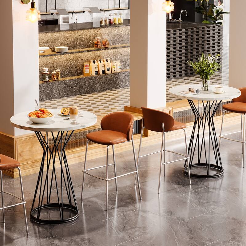 Faux Marble Bar Table, High Top Bistro Pub Cocktail Accent Table for Dining Room Coffee Shop Bar Party Kitchen