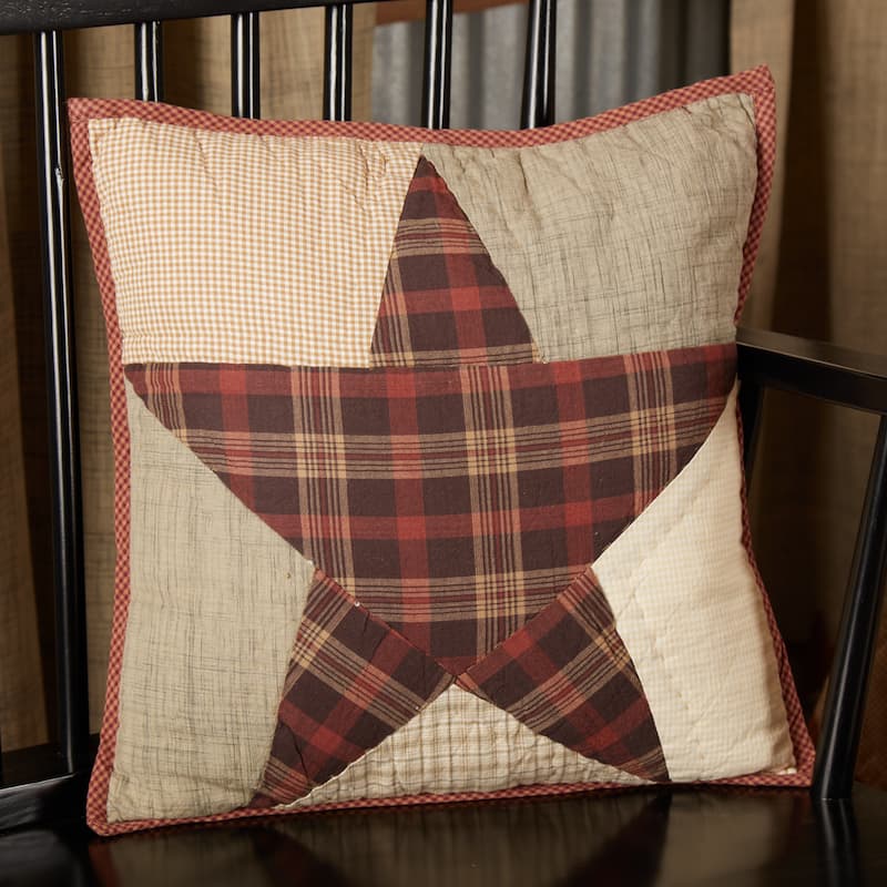 Abilene Star Quilted Pillow 16x16 - Accent - Pillow 16x16 - Cotton - Burgundy/Tan/Dark Brown