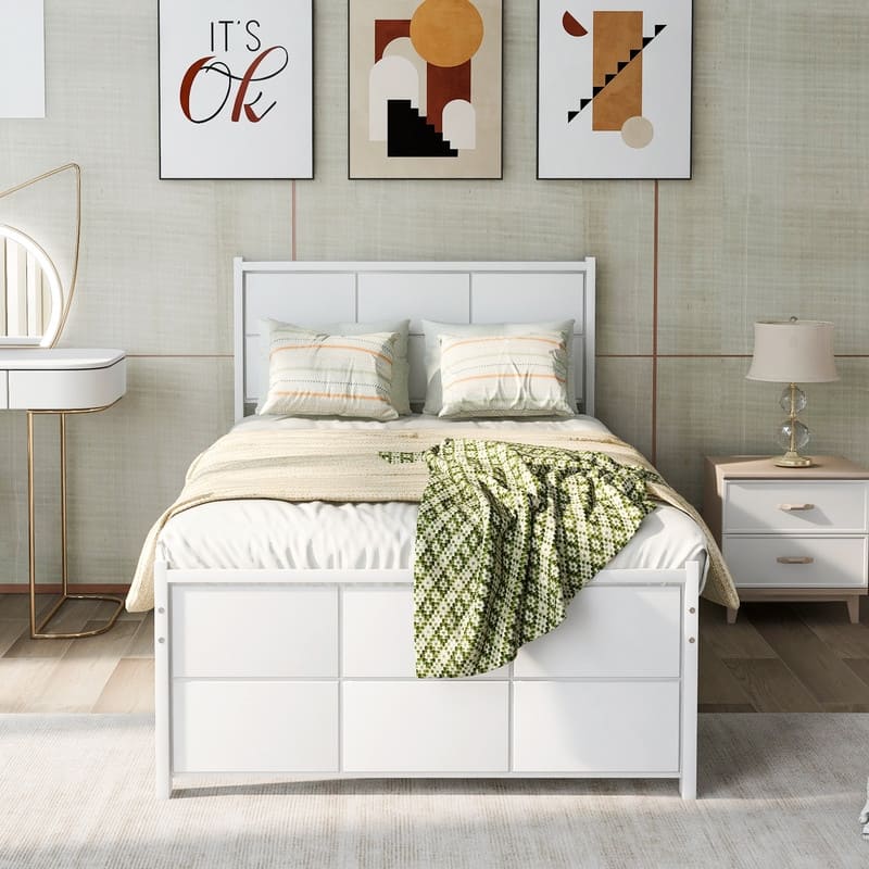 AOOLIVE Platform Bed with Headboard and Footboard, Twin, White
