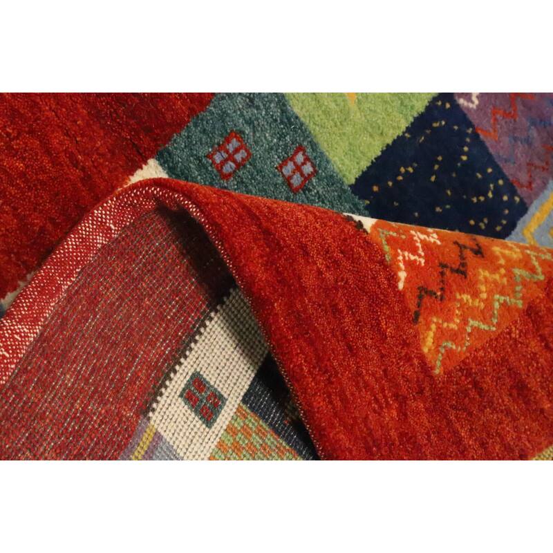 Hand Knotted Oriental 100% Wool Carpet Modern Geometric Multi-Colored Gabbeh Area Rug - 5' 1'' X 3' 0''