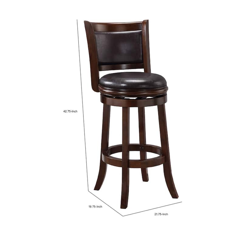 29 Inch Swivel Bar Stool, Solid Wood, Bonded Leather - 19.5 L x 18 W x 43.5 H