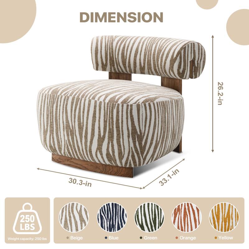 Rossetta Zebra-Striped Chenille Fabic Low Cylindrical Backrest Armchair with High-Quality Foam Cushion