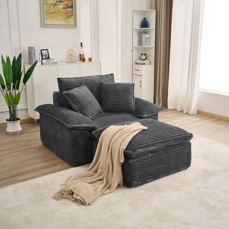 Rossetta Modern Modular Luxurious Corduroy-Fleece Fabric Double-Layer Cushion Design Deep Seat Sofa with 1 Ottoman