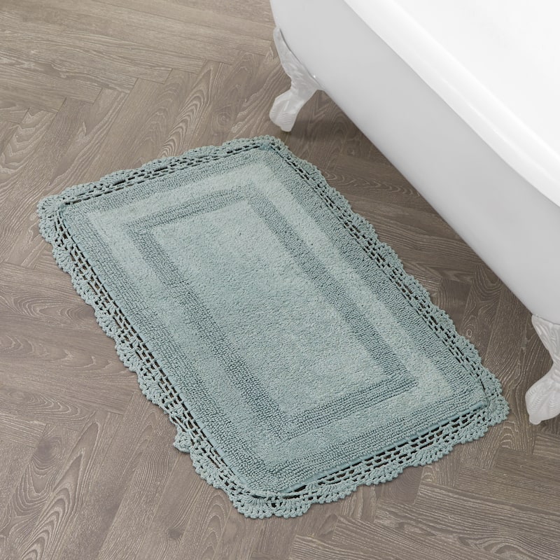 Laura Ashley Reversible Cotton Crochet Bath Rug - 21x34 - Aqua