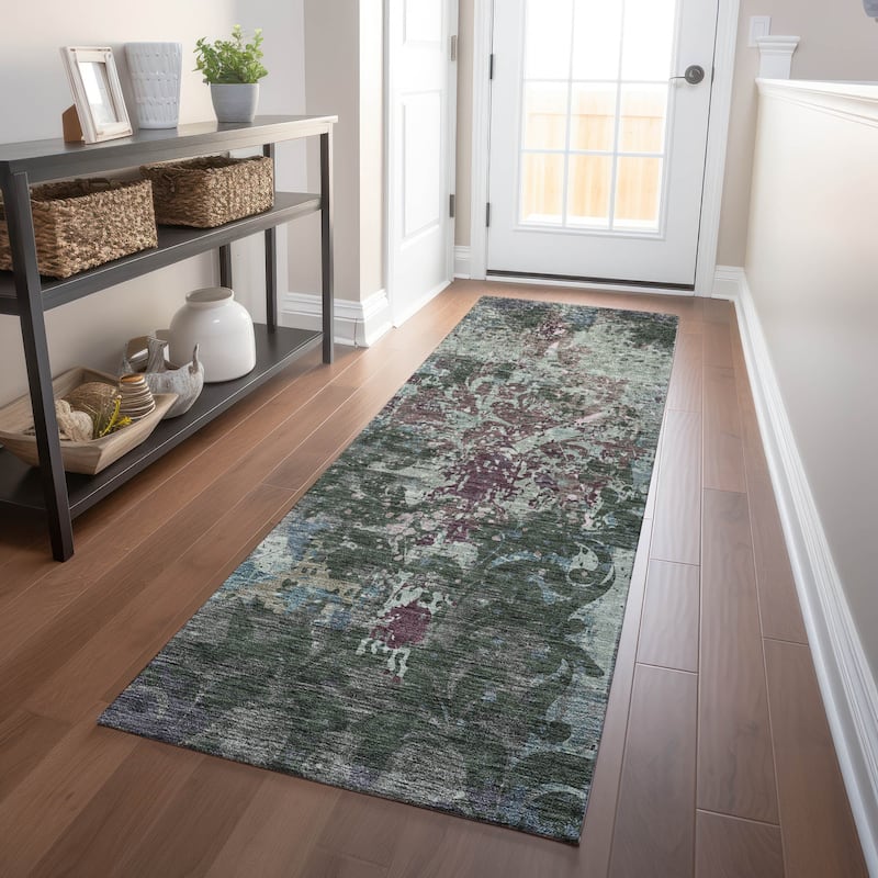 Machine Washable Indoor/ Outdoor Chantille Vintage Damask Rug