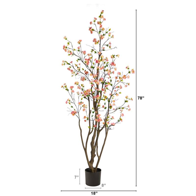 Artificial Cherry Blossom Tree 6.5ft - Realistic Silk Tree for Home Decor, Office, Living Room - Green - 41-50 Inches
