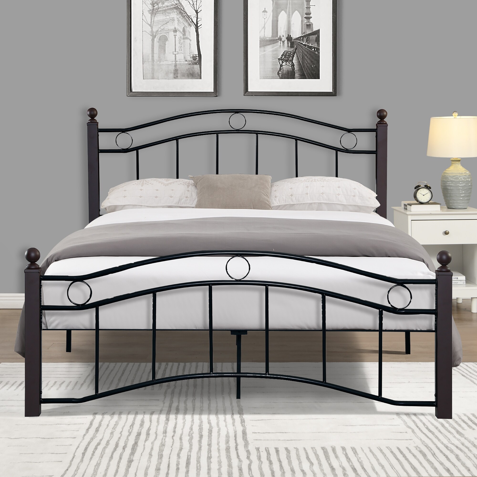 Queen bed frame outlet with headboard metal