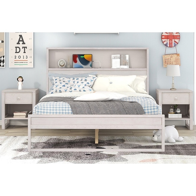 Queen bedroom sets shop with two nightstands