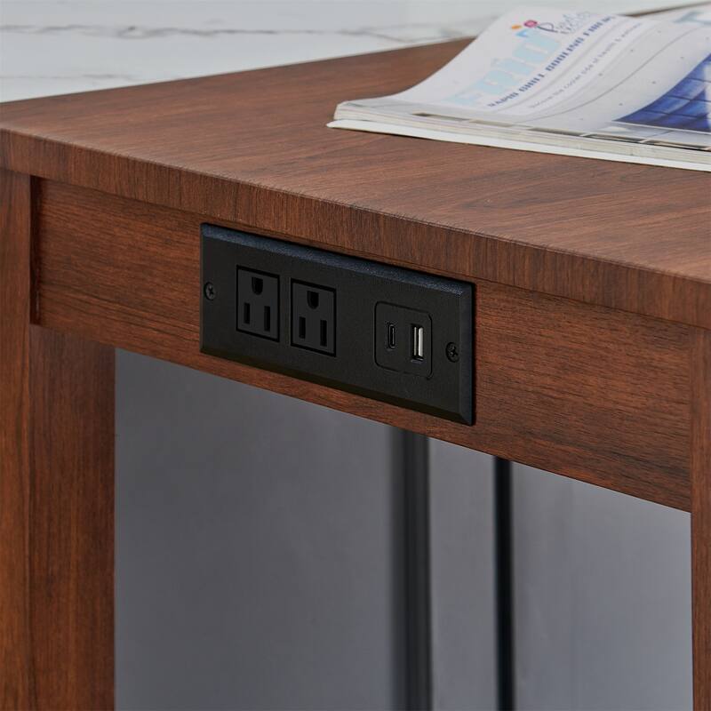 59" Counter Height Bar Table Set with Power Outlet, Industrial Breakfast Table with 3 Stools, 4 Piece Bar Table and Chairs Set