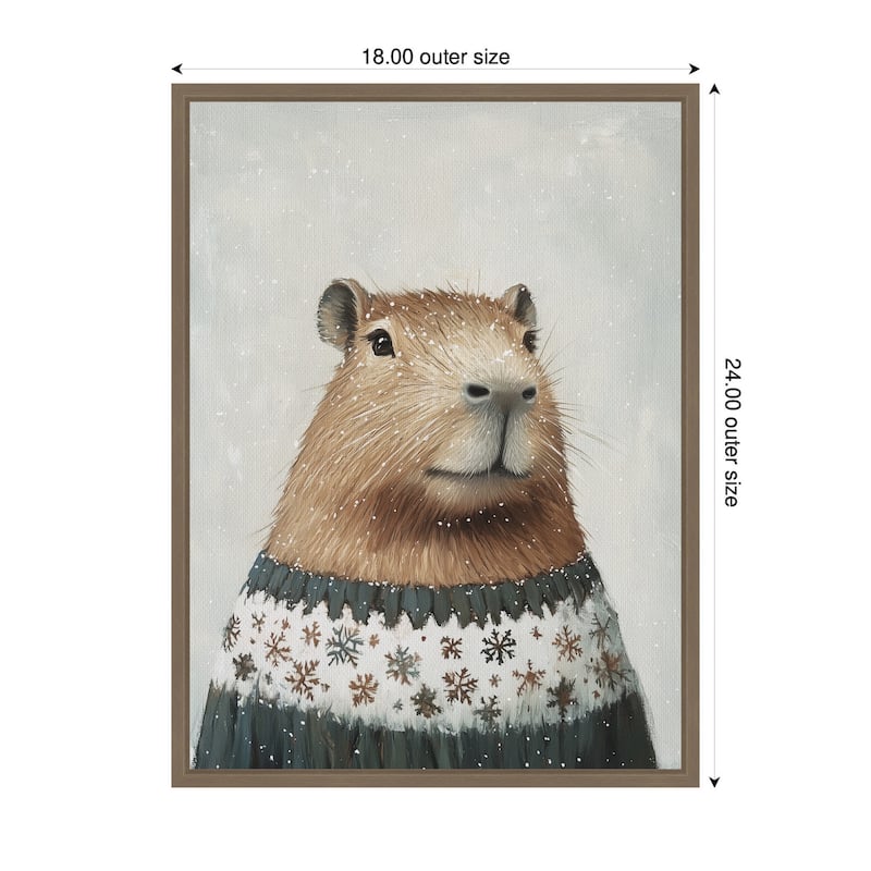 Kate and Laurel Sylvie Framed Canvas Capybara in Winter Snowflake Sweater by The Creative Bunch Studio