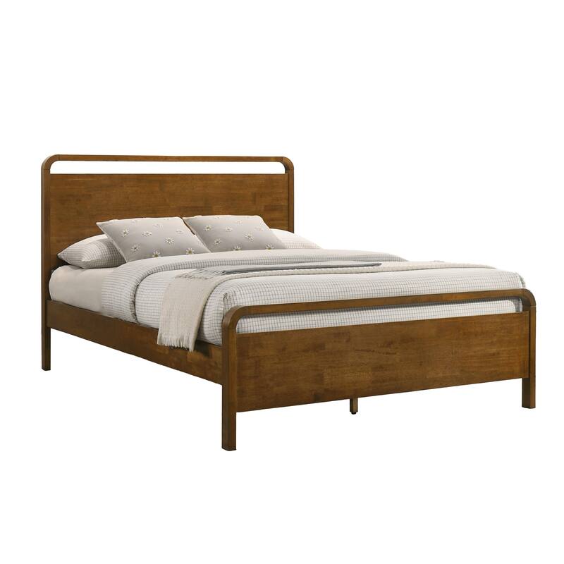 Roundhill Furniture Eldren Wood Platform Bed in Walnut Finish, King