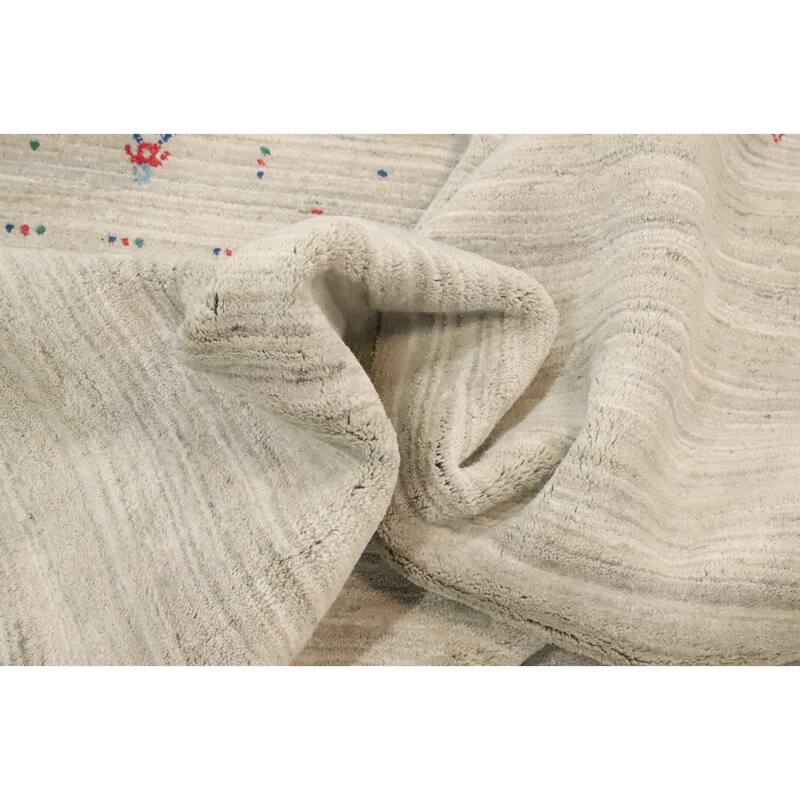 Hand Knotted Oriental Viscose Silk Carpet Tribal Animal Pictorial Beige & Ivories Gabbeh Area Rug - 11' 9'' X 8' 10''