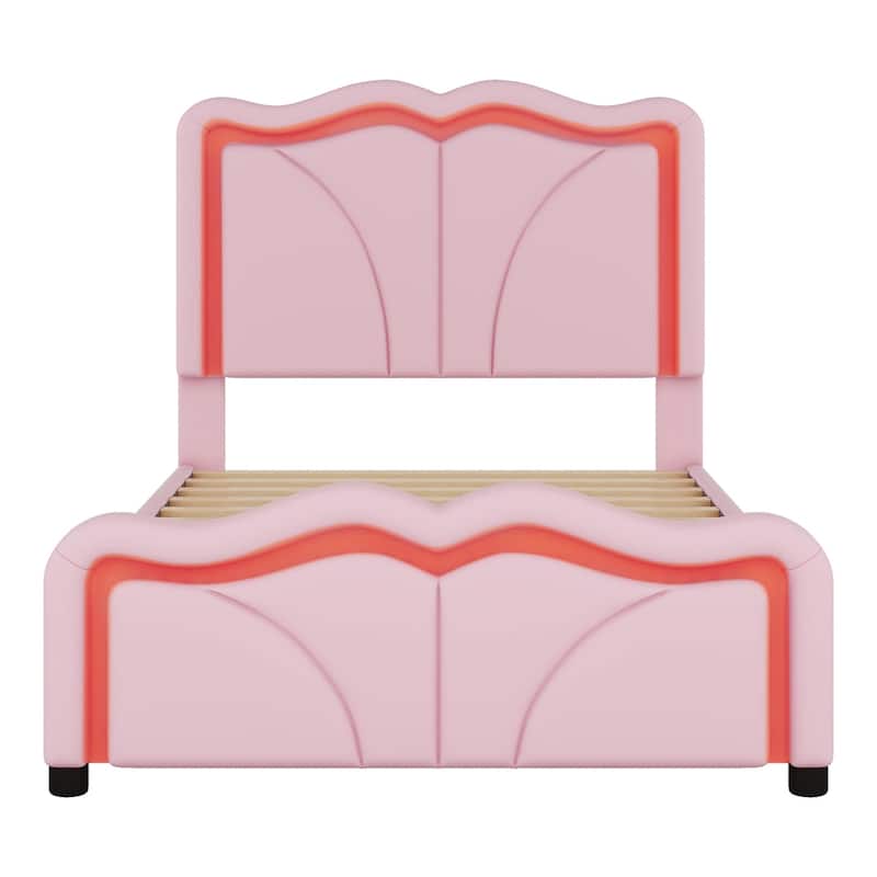 Twin Size Upholstered Platform Bed with Curve Shaped, LED Light Strips