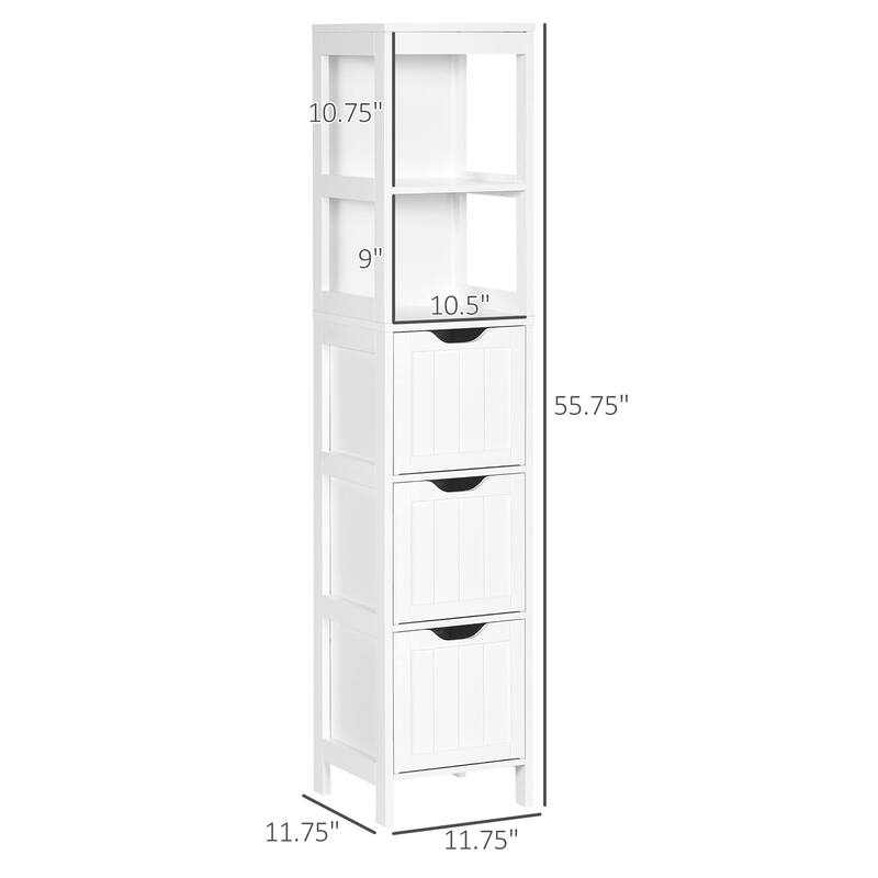 Narrow Bathroom with 3 Drawers and 2 Tier Shelf, Tall Cupboard