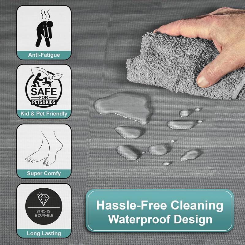 Interlocking Floor Mat - Gray Wood Print, 12 Pieces and Borders