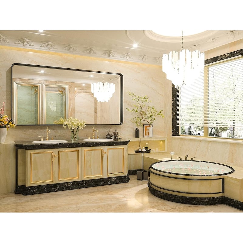 TETOTE Bathroom Vanity Mirror Modern Metal Frame Wall Mounted
