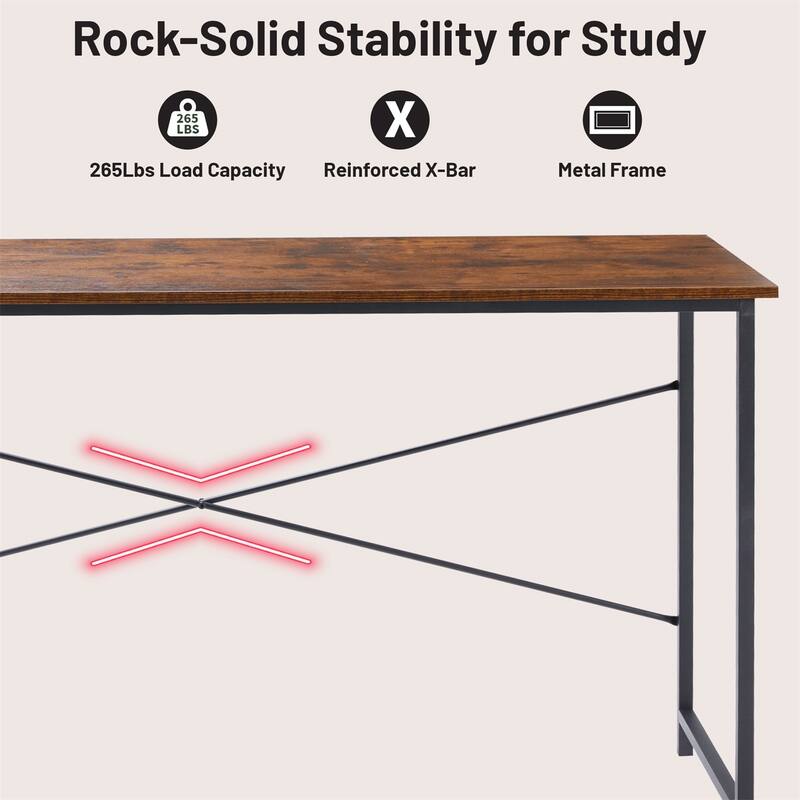 Computer Desk, 40-63 Inch Home Office Desk, Gaming Writing Work from Home Study Desk, Large Legroom, Sturdy Metal Frame