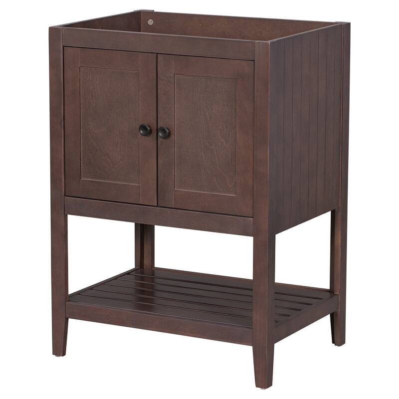 MDF Freestanding Bathroom Vanity Without Counter Top in Brown, Bathroom Storage Cabinet with Doors and Open Shelf - 24" x 18"