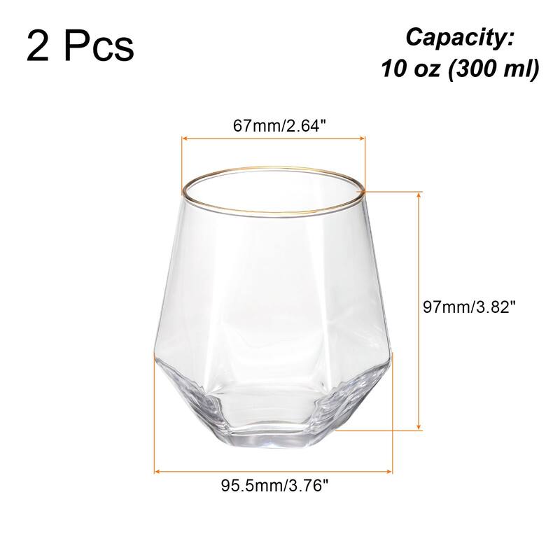 2pcs Diamond Whiskey Glasses 10oz Wine Glasses Stemless