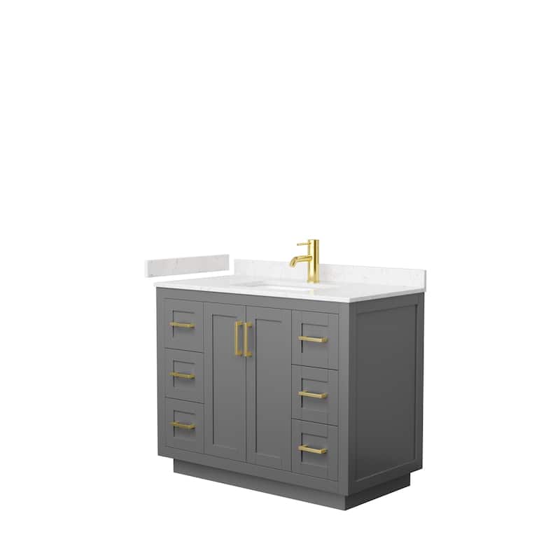 Miranda Single Vanity Set, Cultured Marble Top, No Mirror - 42-Inch Single - Dark Gray, Gold Trim, Carrara Cultured Marble Top
