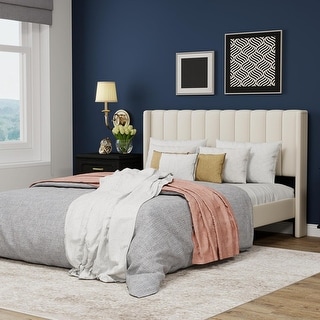 AUFANK Upholstered Platform Bed Frame with Headboard Wooden Slats Support