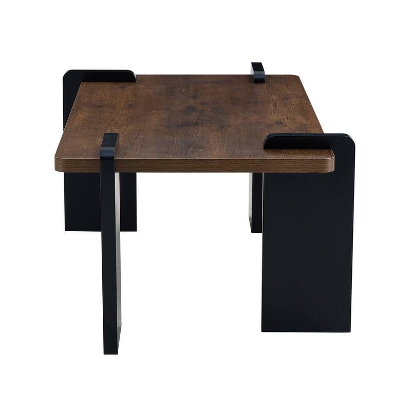 39.3" MDF Modern Coffee Table with Dark Wood Grain and Minimalist Design
