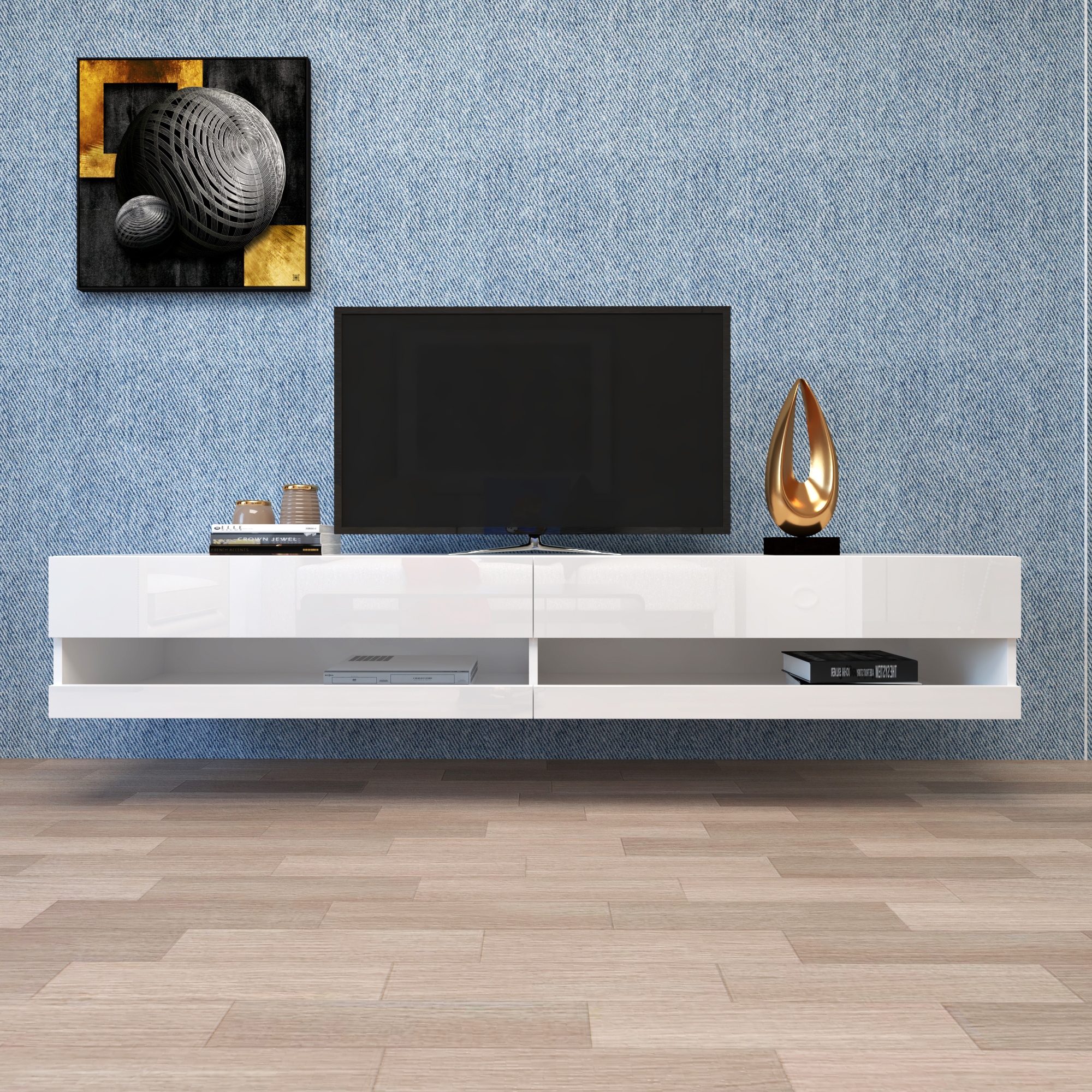 White high gloss wall mounted tv unit shop
