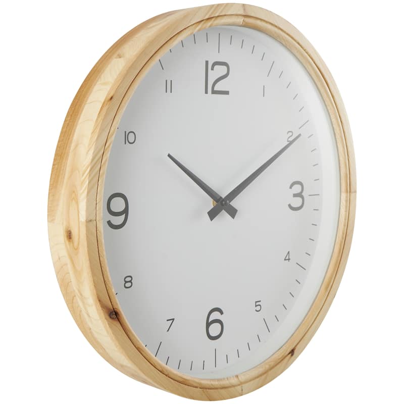 Wood Decorative Wall Clock with White Backing - Light Brown - Roche River Decor