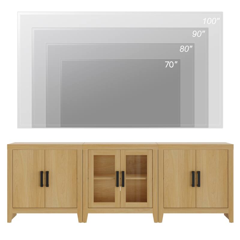 WAMPAT Farmhouse Buffet Cabinet with Glass Doors, 3-Piece Modular Sideboard with Adjustable Shelves