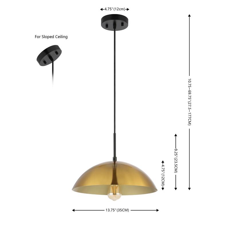 SAFAVIEH Ilselore 14-inch Pendant Light - 14 In. W x 14 In. D x 25873 In. H - Brass/Black - 14Wx14Dx70H
