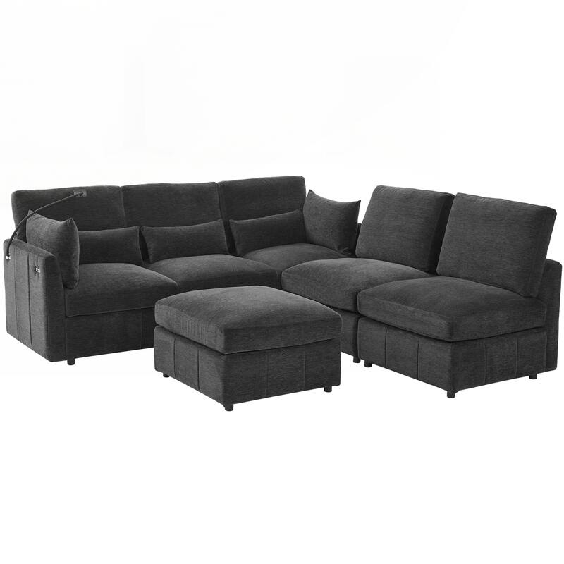 Modern Sectional Sofa Modular Sofa 85.4" U-shaped Sofa Couch Sofa Bed L-shaped Sofa with a Movable Ottoman