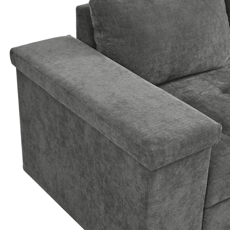 2-in-1 Sleeper Sectional Sofa L Shaped Pull Out Couch Bed with Storage Chaise and Hidden Storage Arm Side Table for Living Room
