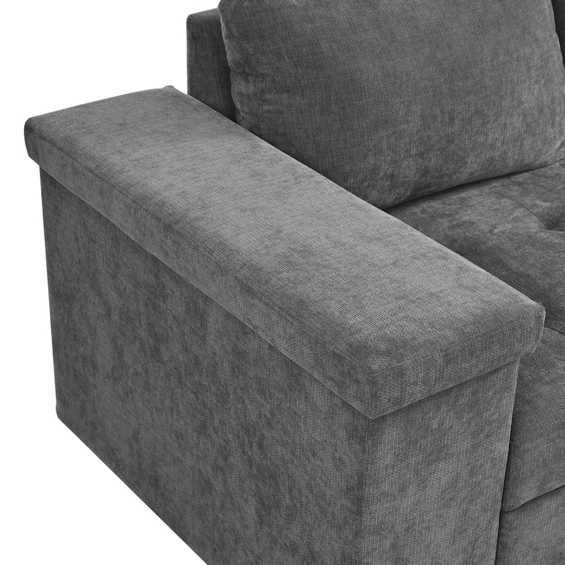 91.5-Inch L-Shaped Sofa Bed with Pull-Out Sleeper and Hidden Storage