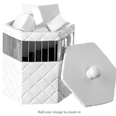 Creative Scents Quilted Mirror Q-Tip Holder Canister - White - White