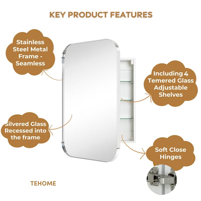 Modern & Contemporary Oversized Medicine Cabinet Mirror - 30" x 22"