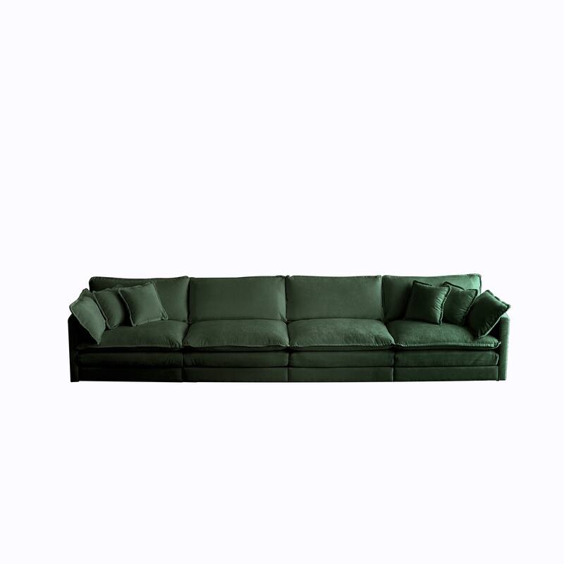 Green 5-Seater Chenille L-Shaped Sectional Sofa with Ottoman