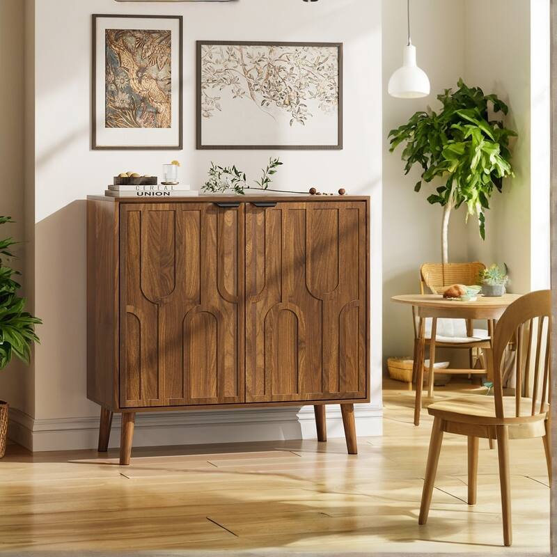 Sideboard Buffet Cabinet with Storage, Farmhouse Buffet Cabinet With Paper Clip Design, Wood Coffee Bar Storage Cabinet