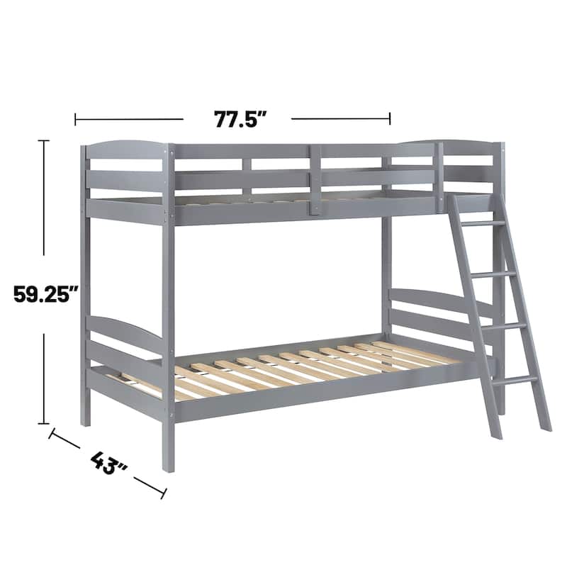 Wooden Twin Over Twin Bunk Bed with Ladder in Grey
