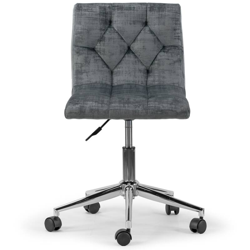 Amali Grey Velvet Adjustable Height Swivel Office Chair w/ Wheel Base