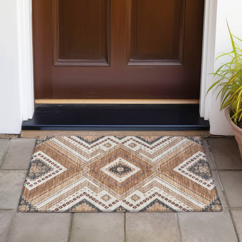 Machine Washable Indoor/ Outdoor Global Boho Chantille Rug - Copper - 1'8" x 2'6"