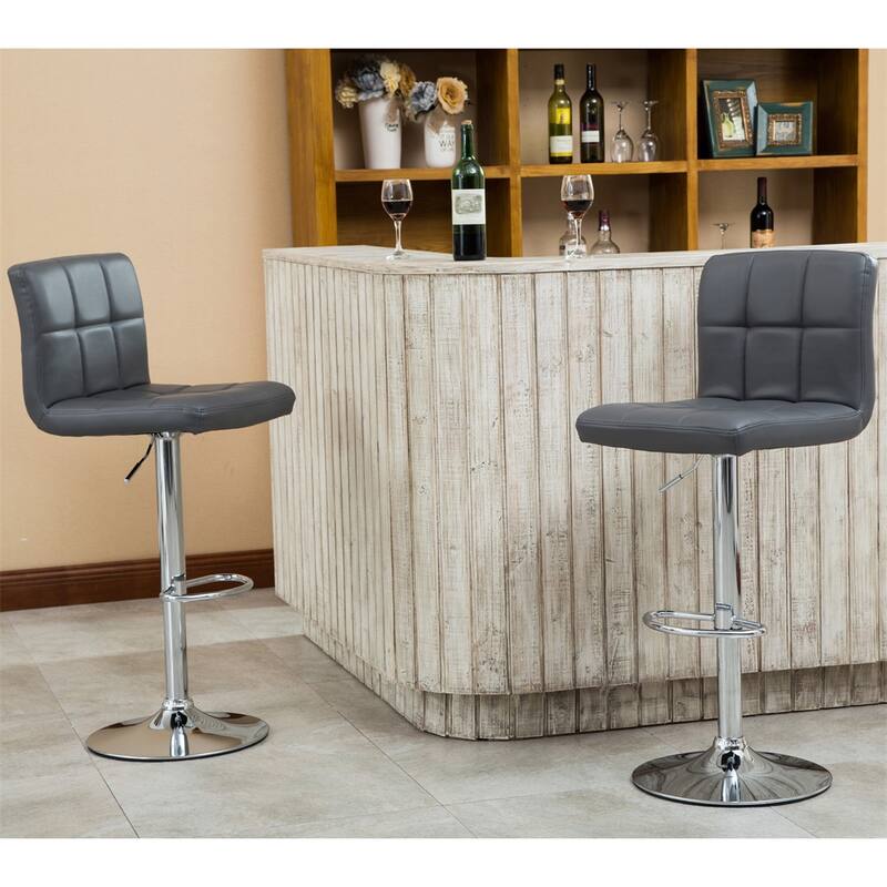 Swivel Faux Leather Adjustable Hydraulic Bar Stool,Set of 2