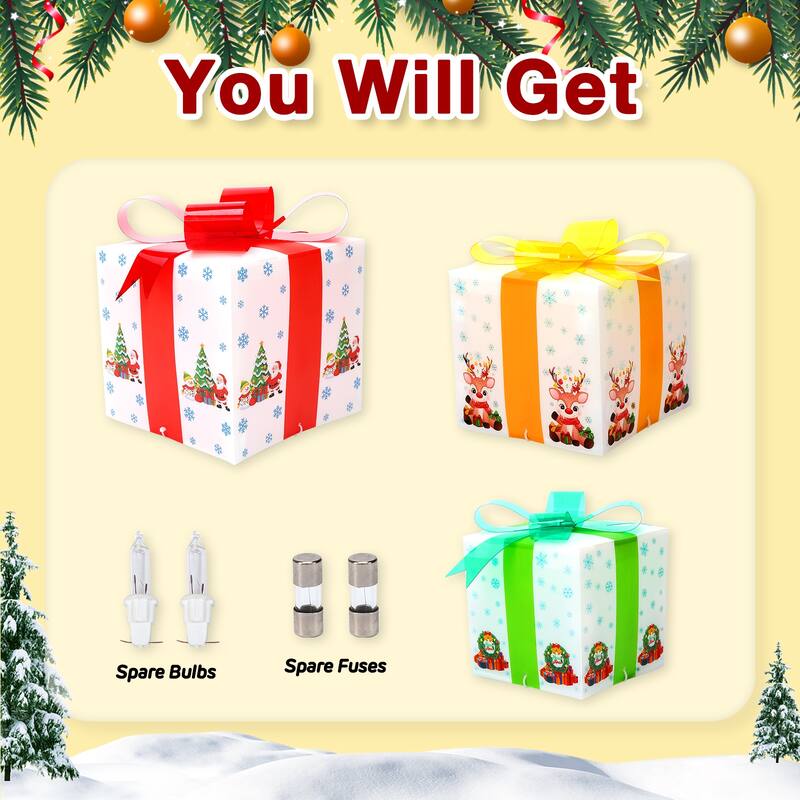 Set of 3 Christmas Decorations Lighted Gift Boxes