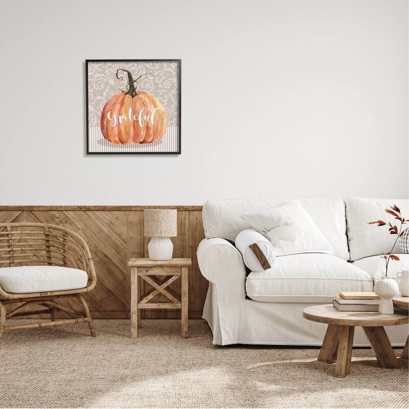 Stupell Grateful Autumnal Pattern Pumpkin Framed Giclee Art, Design by Livi Finn